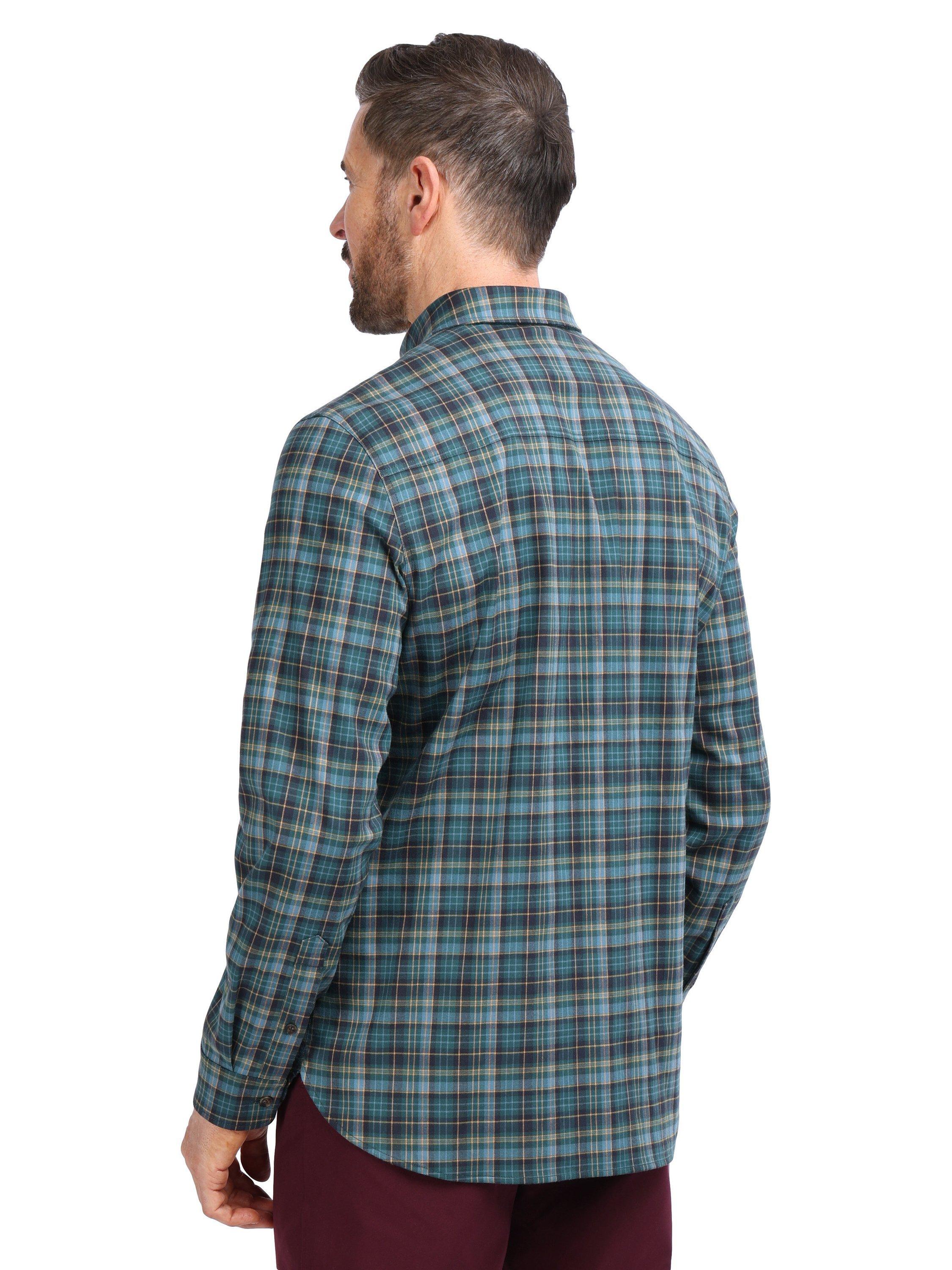 Product image 2 of 8, which shows Rohan Woolston Check Long Sleeve Shirt, Navy/Green, S