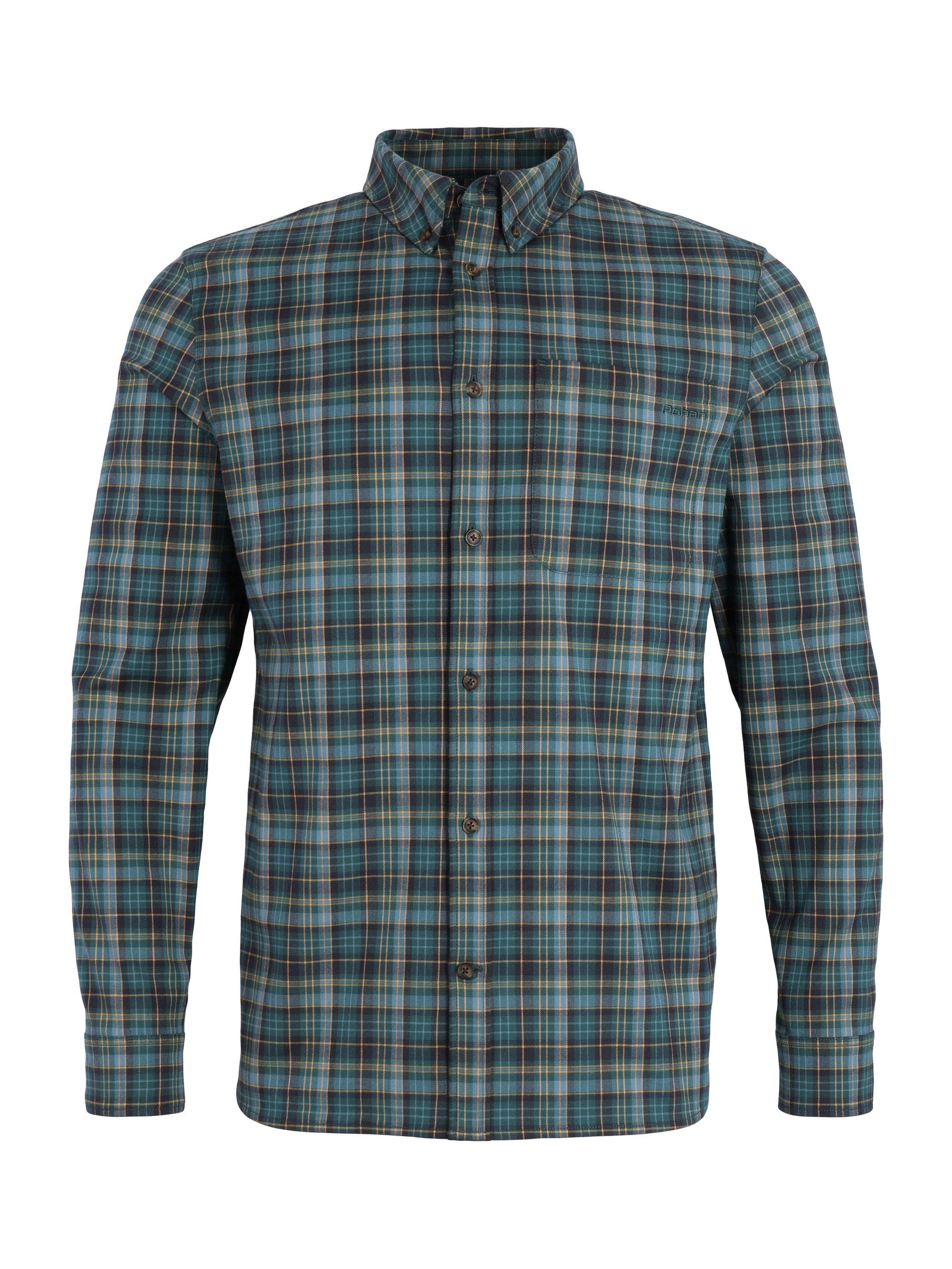 Product image 3 of 8, which shows Rohan Woolston Check Long Sleeve Shirt, Navy/Green, S
