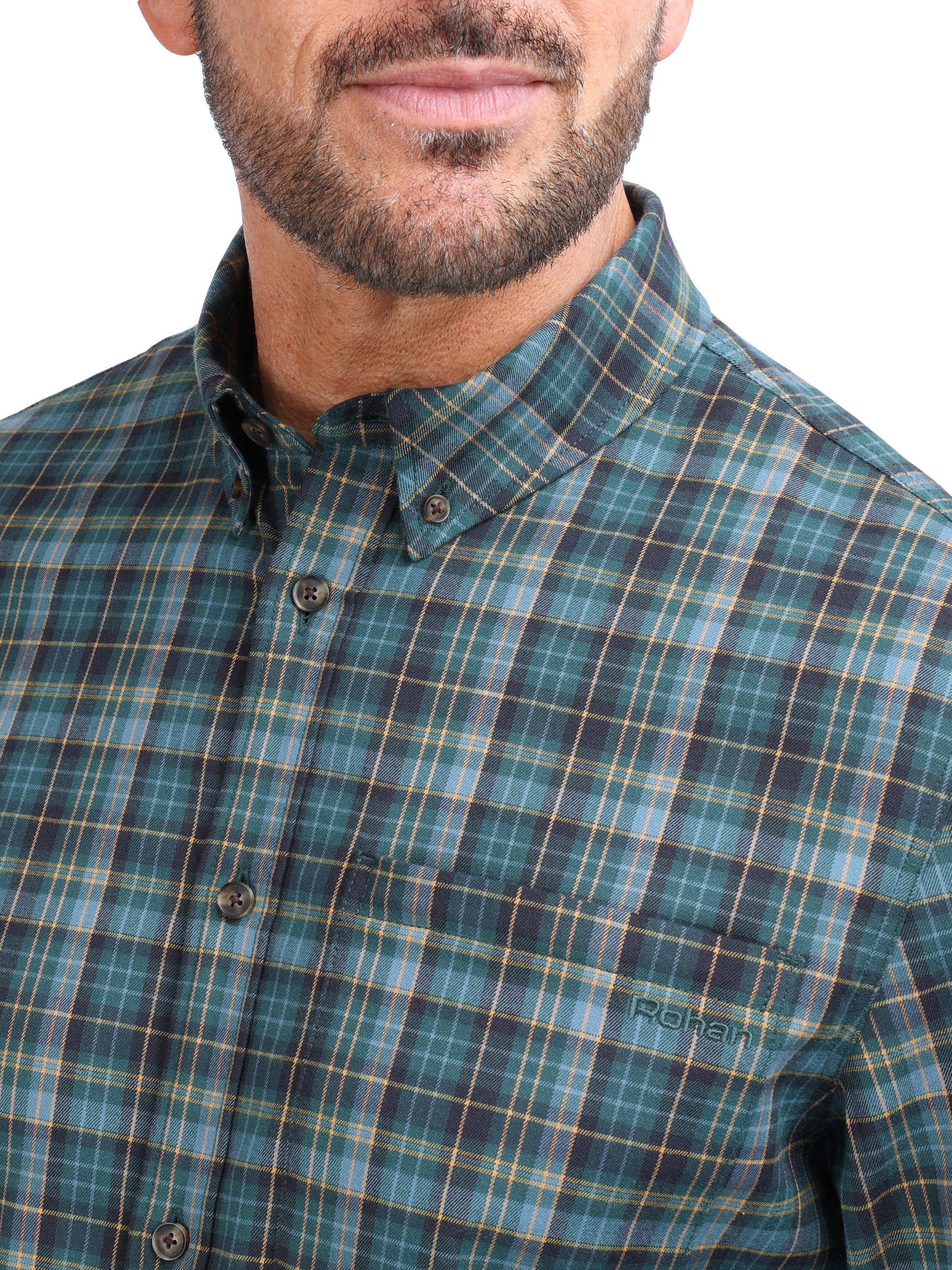 Product image 5 of 8, which shows Rohan Woolston Check Long Sleeve Shirt, Navy/Green, S