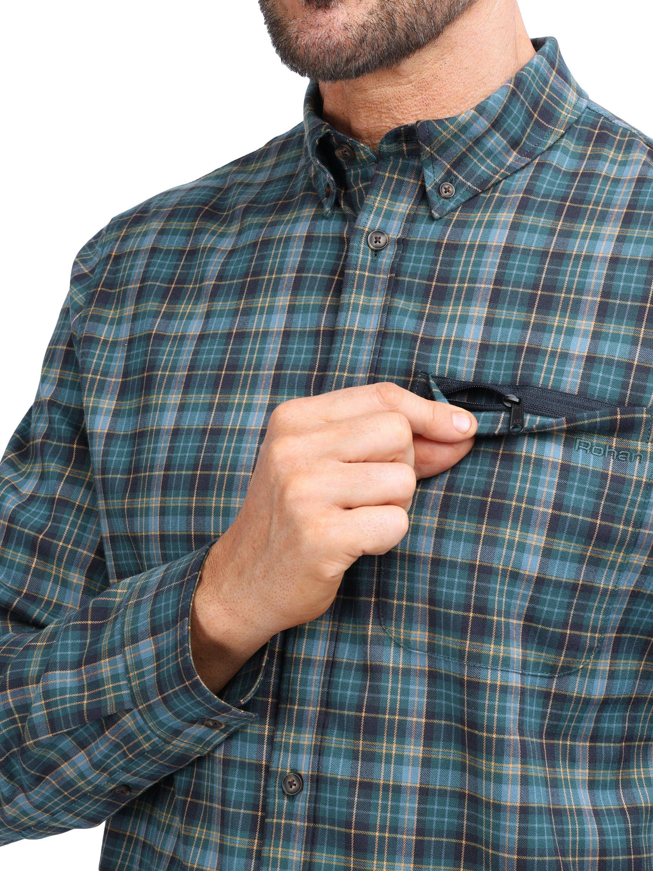 Product image 6 of 8, which shows Rohan Woolston Check Long Sleeve Shirt, Navy/Green, S