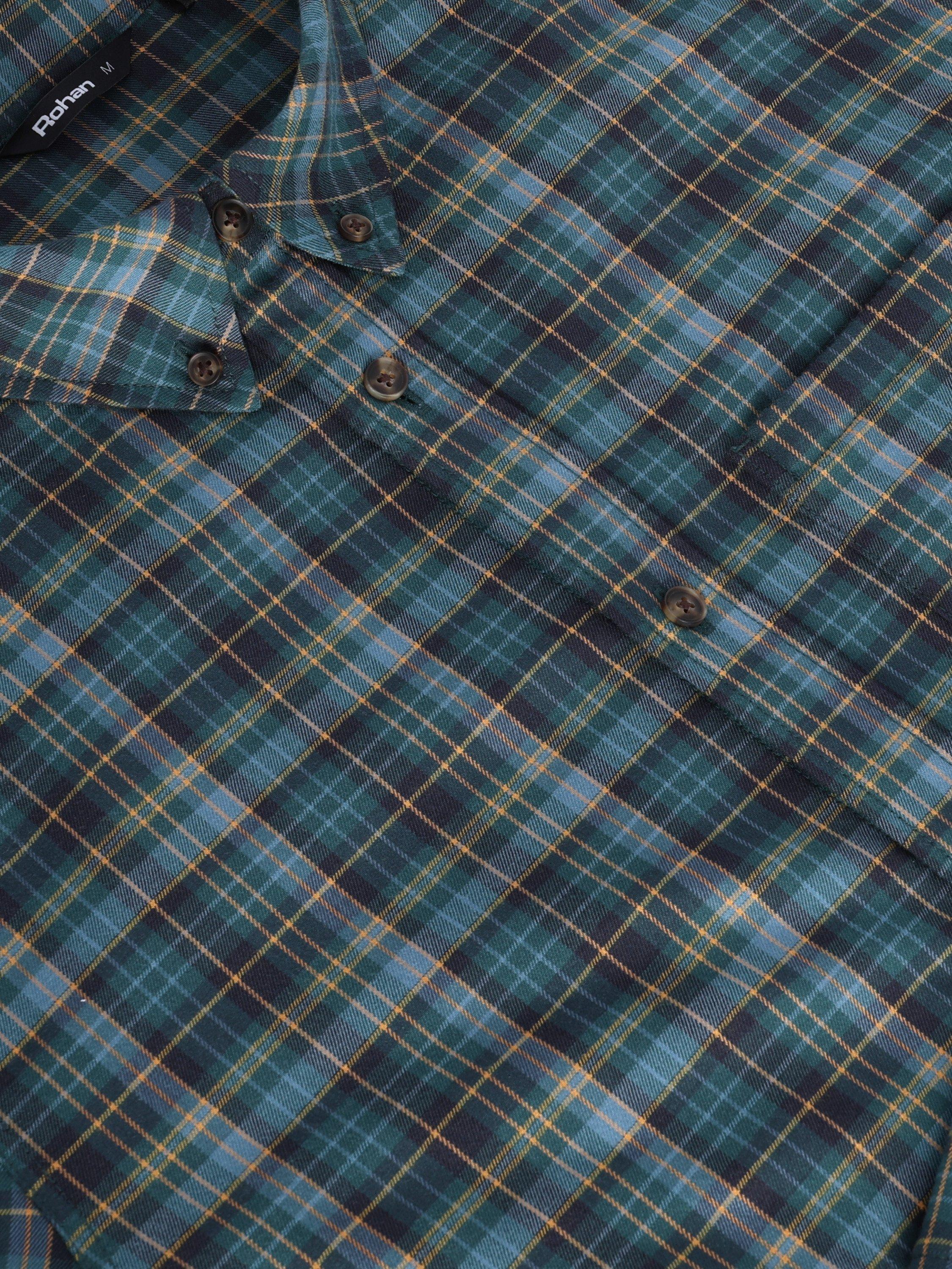 Product image 8 of 8, which shows Rohan Woolston Check Long Sleeve Shirt, Navy/Green, S