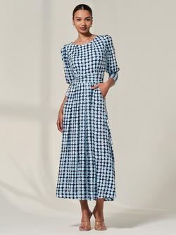 Jolie Moi Geometric Puff Sleeve Midaxi Dress, Blue Geo, Blue Geo