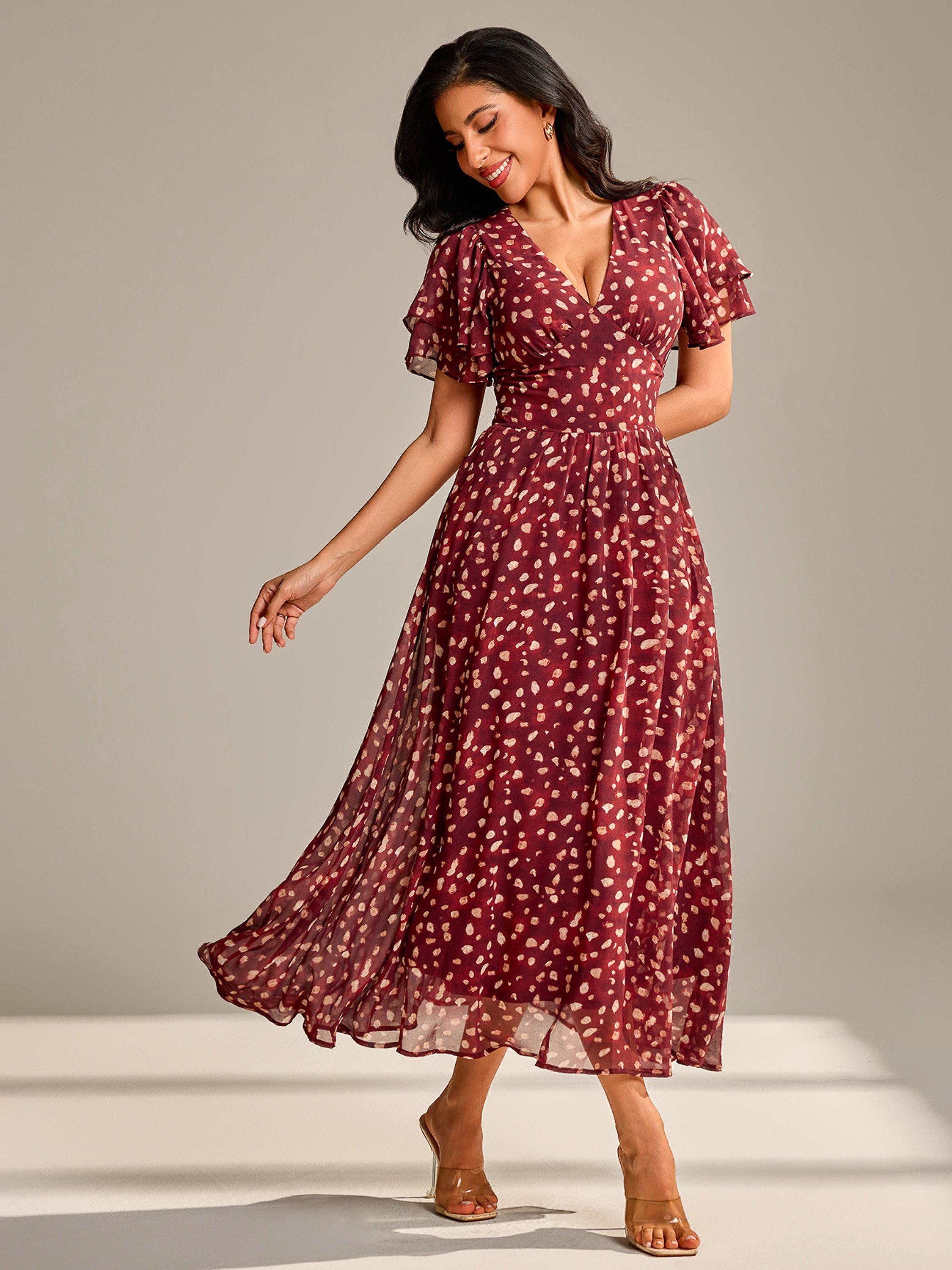 Jolie Moi Spot Angel Sleeve Chiffon Maxi Dress, Burgundy