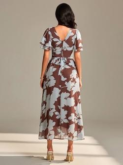 Jolie Moi Floral Chiffon Maxi Dress, Brown Floral - view 2, Brown Floral