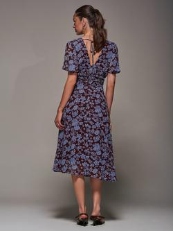 Jolie Moi Floral Chiffon Tie Back Dress, Blue Floral - view 2, Blue Floral