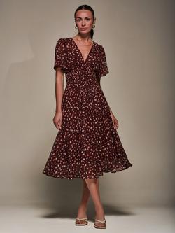 Jolie Moi Abstract polka Dot Chiffon Tie Back Midi Dress, Burgundy Abstract, Burgundy Abstract