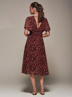 Jolie Moi Abstract polka Dot Chiffon Tie Back Midi Dress, Burgundy Abstract - view 2, Burgundy Abstract
