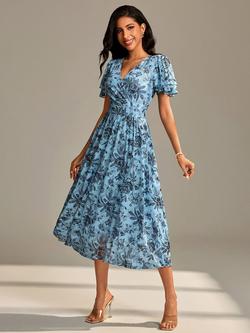 Jolie Moi Floral Mesh Maxi Dress, Blue Floral, Blue Floral