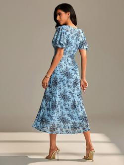 Jolie Moi Floral Mesh Maxi Dress, Blue Floral - view 2, Blue Floral