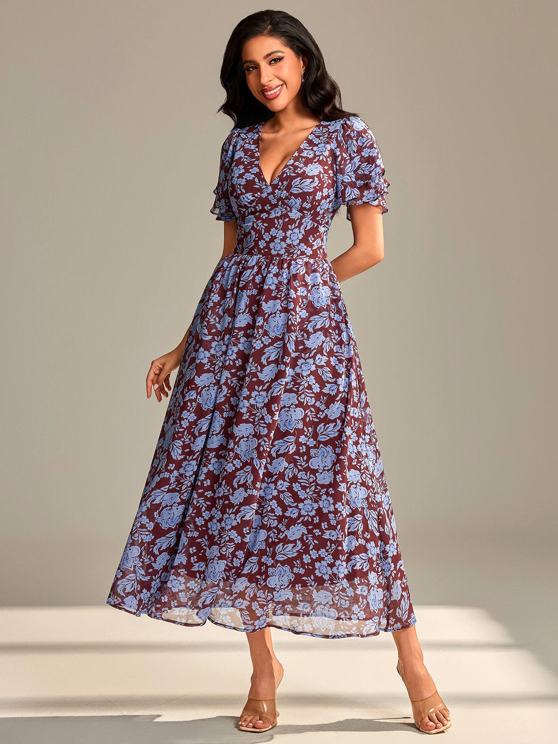 Jolie Moi Floral Chiffon Maxi Dress, Burgundy Floral