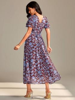 Jolie Moi Floral Chiffon Maxi Dress, Burgundy Floral - view 2, Burgundy Floral