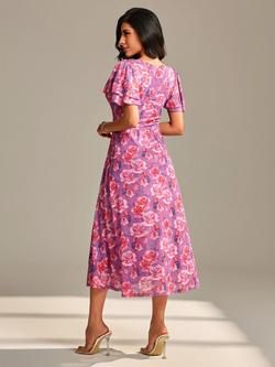 Jolie Moi Floral Mesh Maxi Dress, Purple/Multi - view 2, Purple/Multi