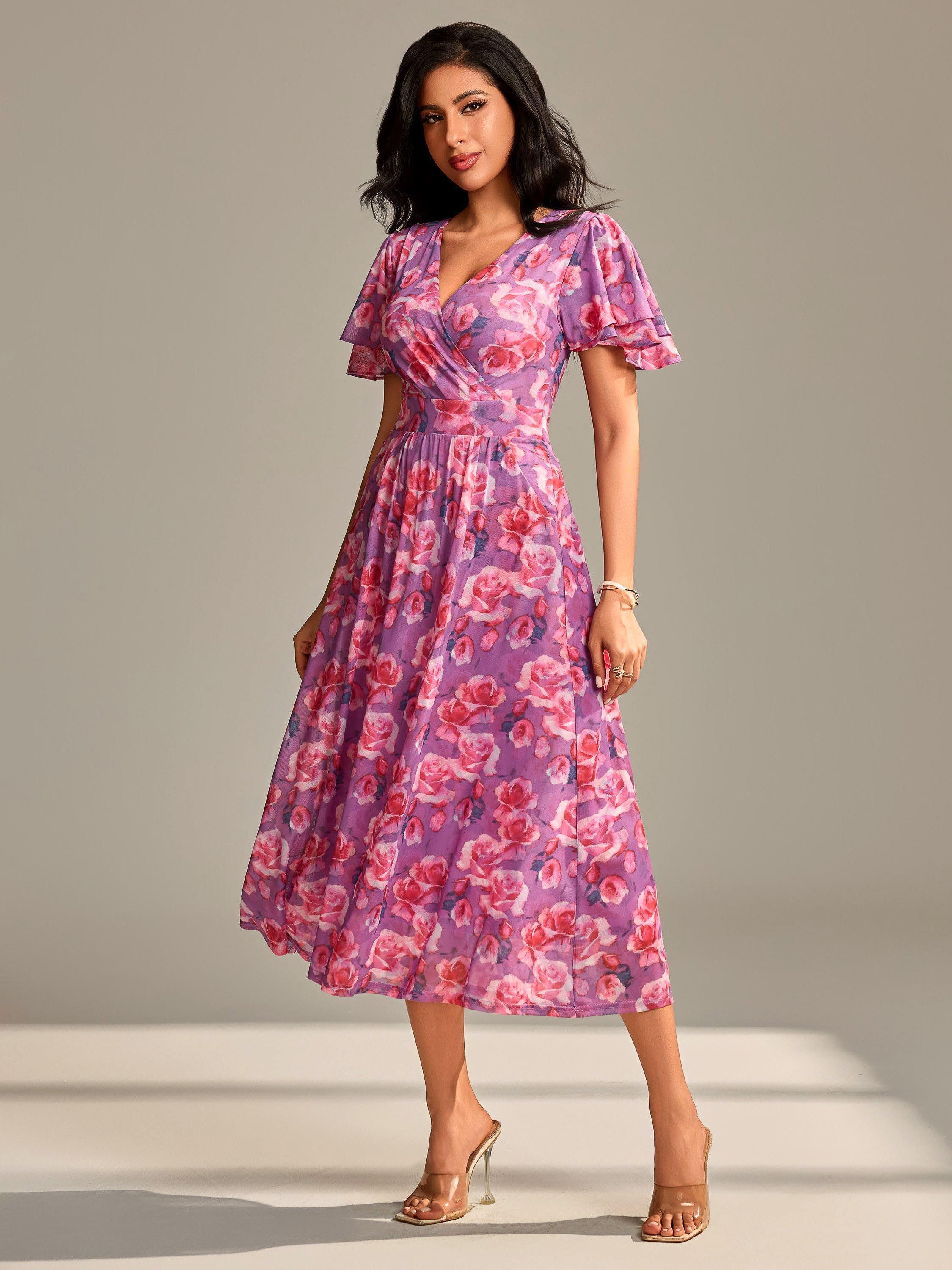 Jolie Moi Floral Mesh Maxi Dress, Purple/Multi