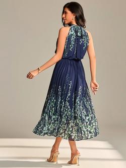 Jolie Moi Floral Chiffon Halterneck Maxi Dress, Navy Multi - view 2, Navy Multi