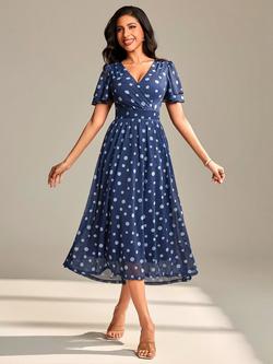 Jolie Moi Spotty Mesh Maxi Dress, Navy Spot, Navy Spot