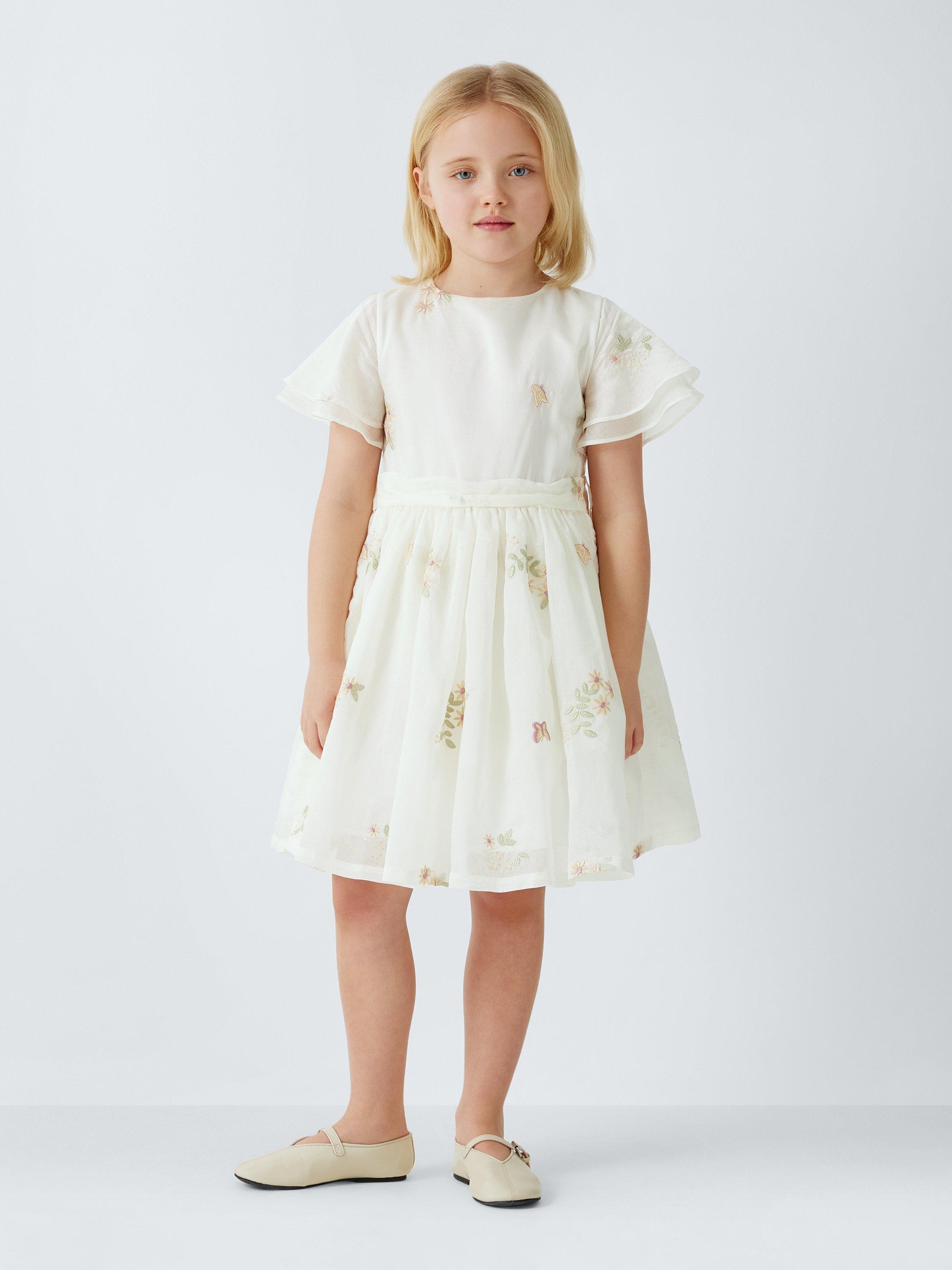John Lewis Heirloom Collection Kids' Embroidered Floral Party Dress, Cream