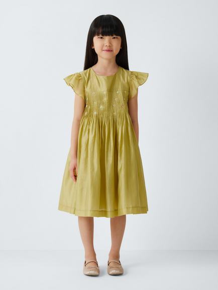 John Lewis Heirloom Collection Kids' Floral Pintuck Party Dress, Leek Green, Leek Green