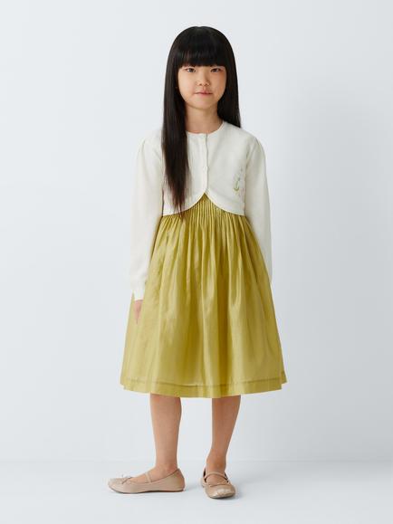 John Lewis Heirloom Collection Kids' Floral Pintuck Party Dress, Leek Green - view 2, Leek Green