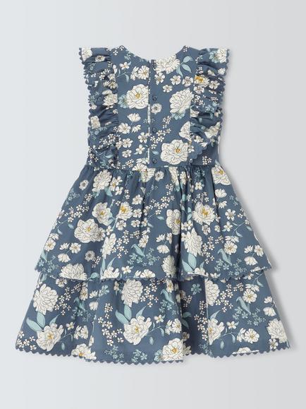John Lewis Heirloom Collection Kids' Floral Tiered Party Dress, China Blue - view 2, China Blue
