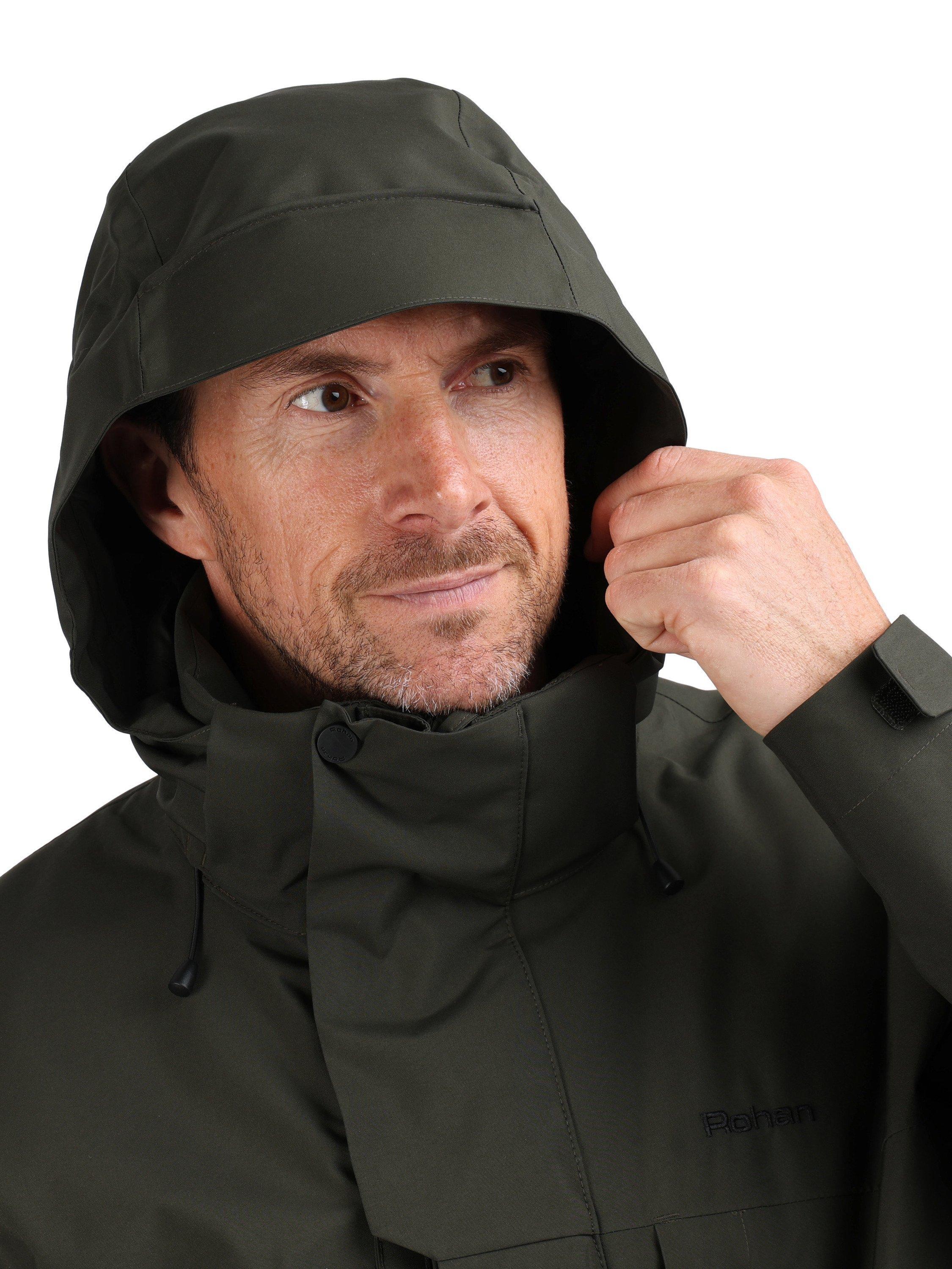 Product image 9 of 9, which shows Rohan Men's Lomond Packable Hood Waterproof Jacket, Tundra Brown, S