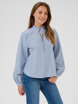 KAFFE KAmilina Stripe Cotton Blouse, Blue/Multi