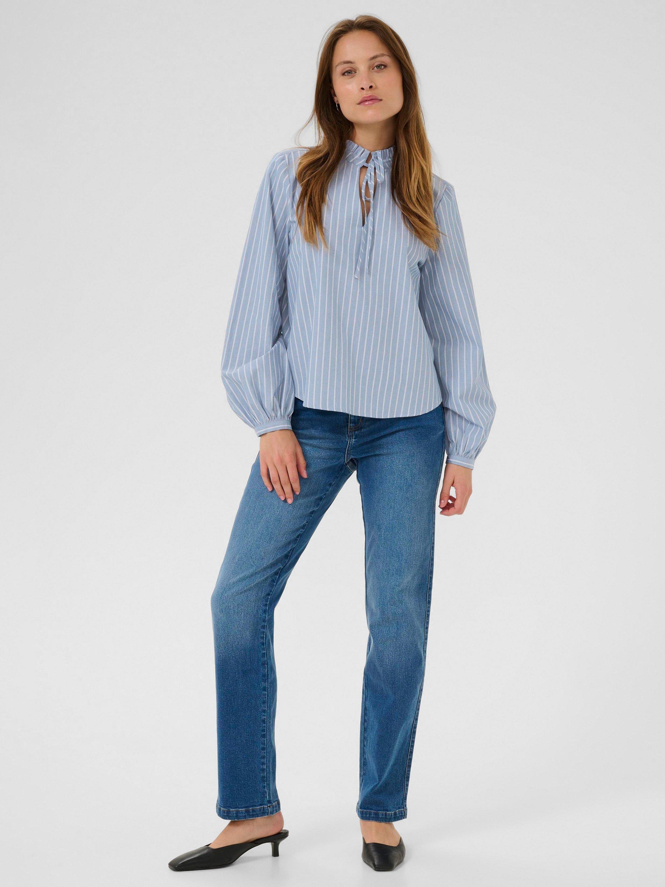 Product image 3 of 6, which shows KAFFE KAmilina Stripe Cotton Blouse, Blue/Multi, 8