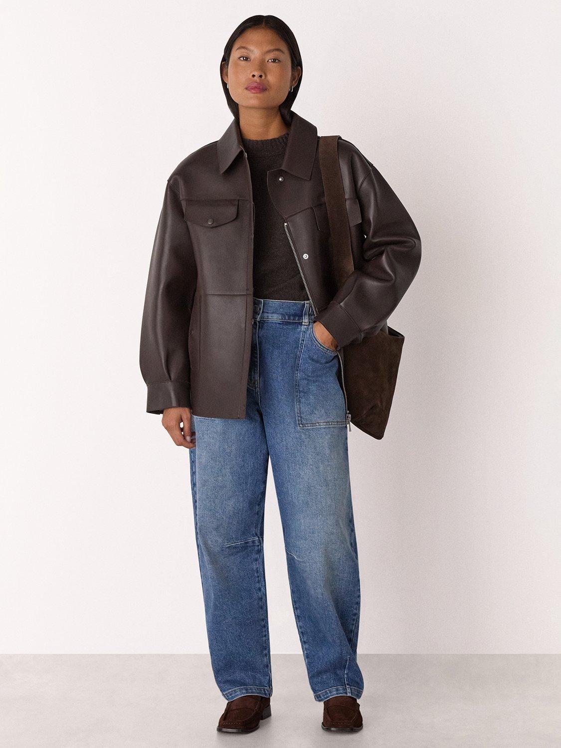 Product image 1 of 4, which shows Whistles Petite Elasticated Waist Barrel Leg Jeans, Blue, 6