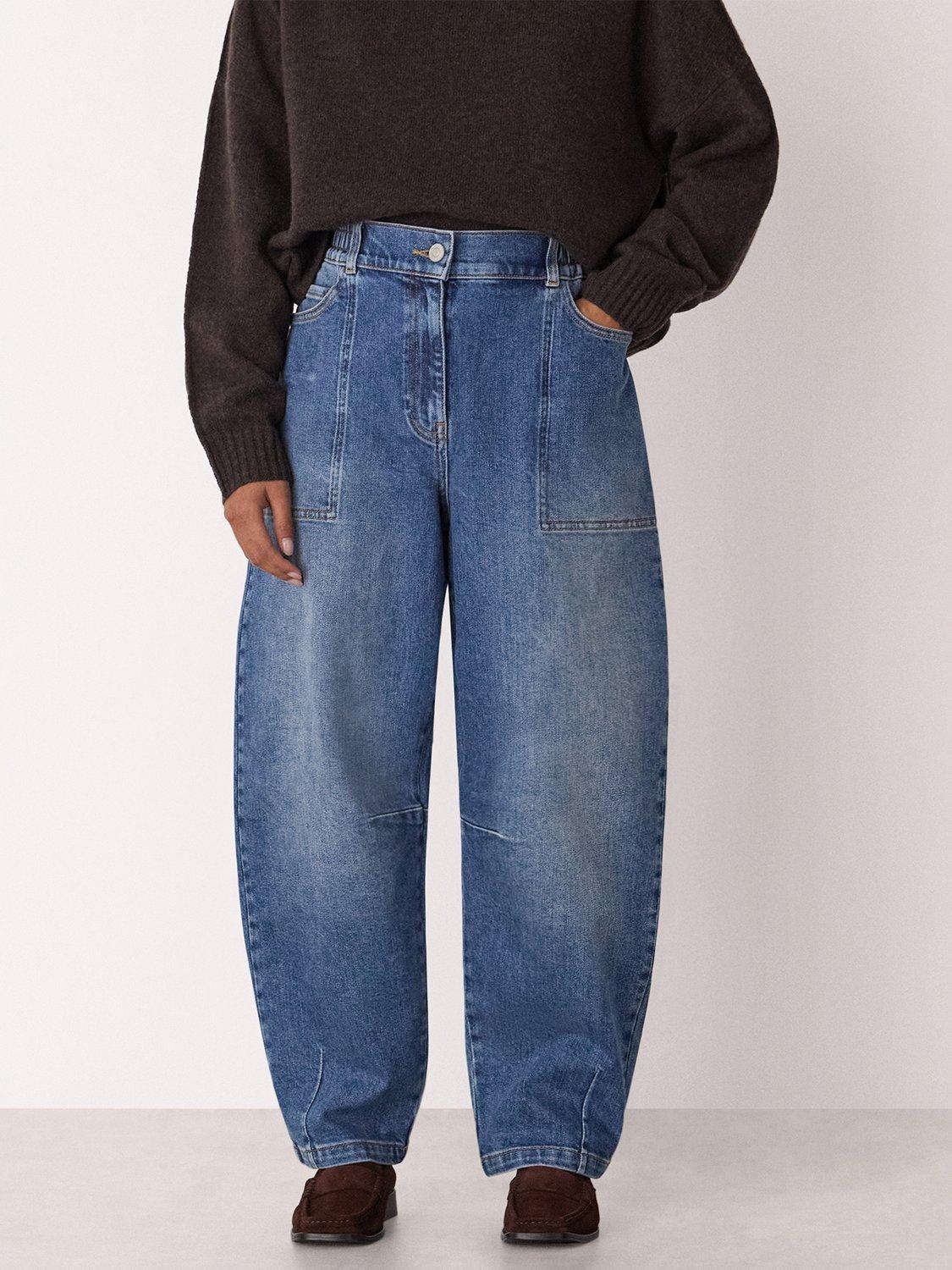 Product image 3 of 4, which shows Whistles Petite Elasticated Waist Barrel Leg Jeans, Blue, 6