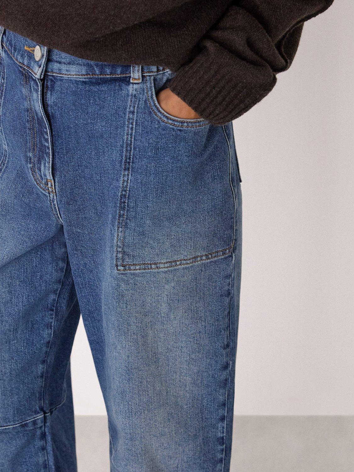 Product image 4 of 4, which shows Whistles Petite Elasticated Waist Barrel Leg Jeans, Blue, 6