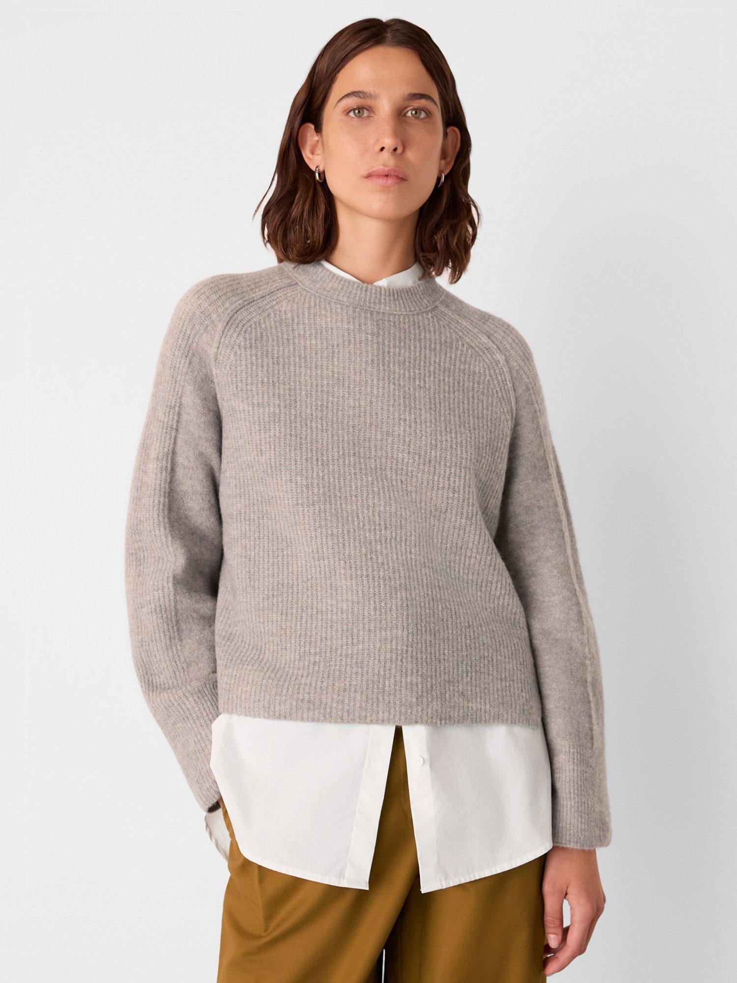 Product image 1 of 6, which shows Whistles Aria Crew Neck Wool Blend Jumper, Natural, XS