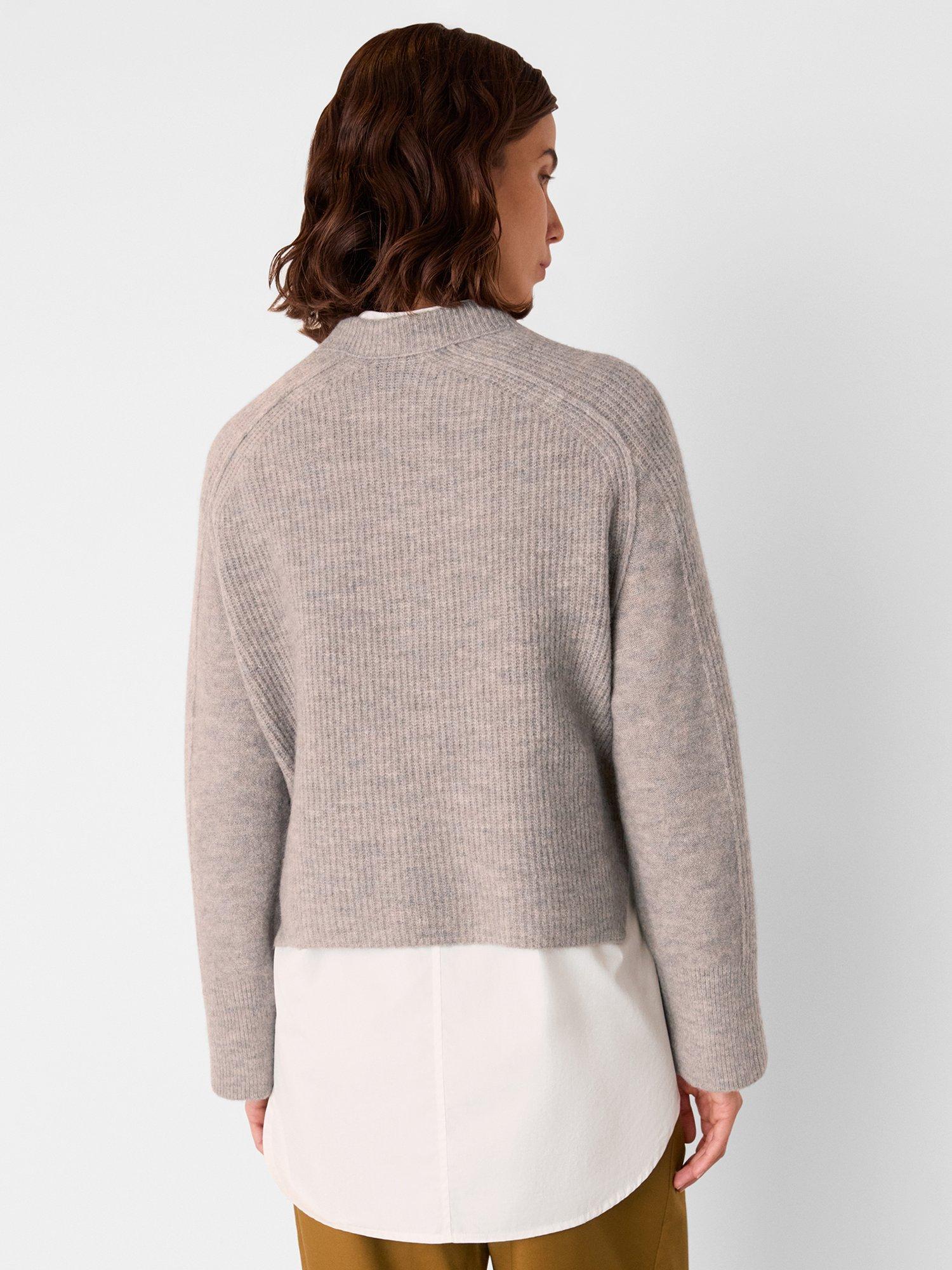 Product image 2 of 6, which shows Whistles Aria Crew Neck Wool Blend Jumper, Natural, XS