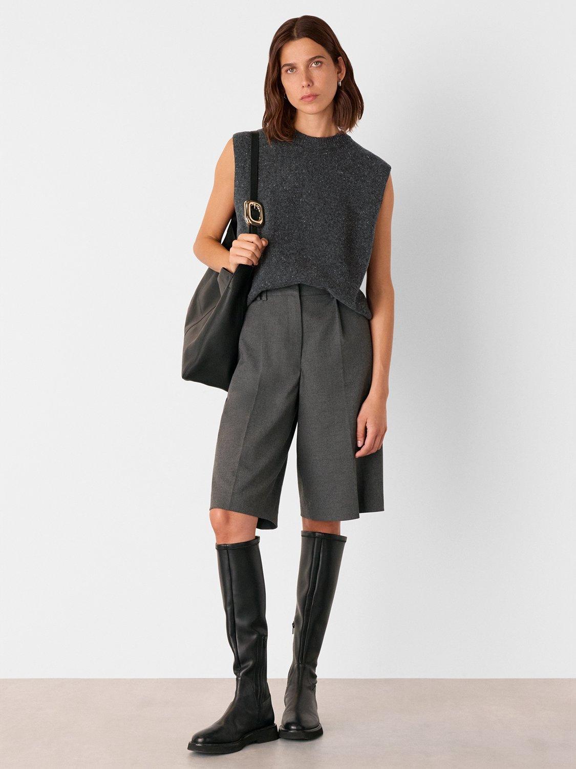 Product image 3 of 5, which shows Whistles Wool Fleck Sleeveless Jumper, Dark Grey, XS