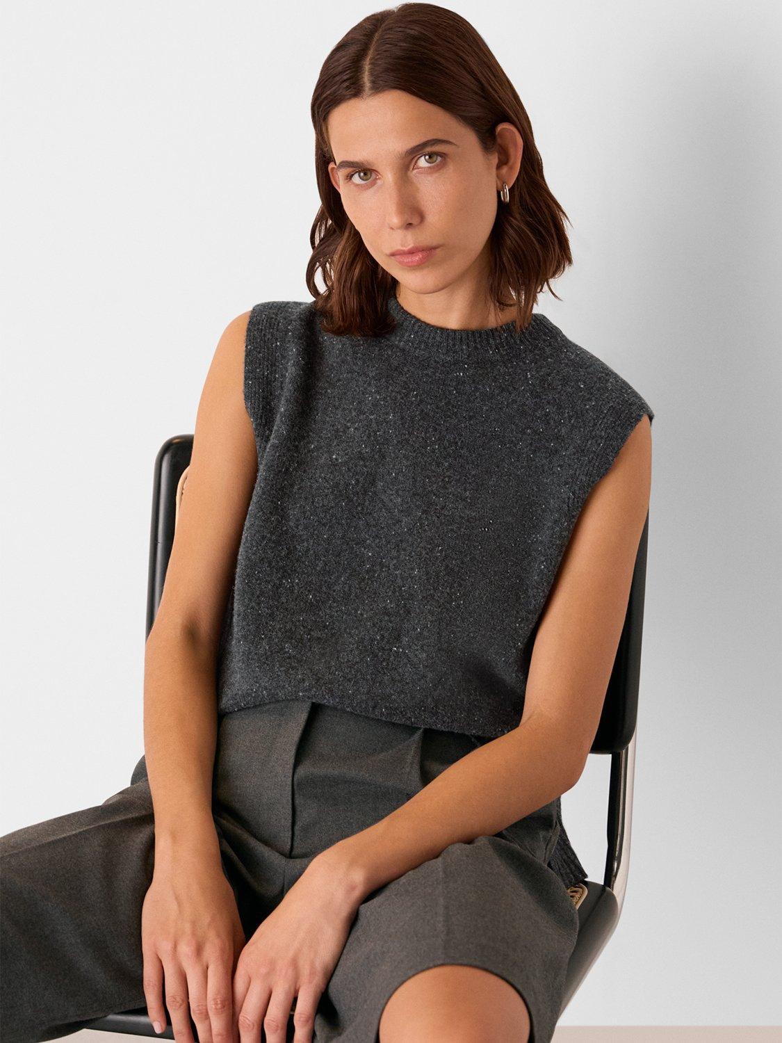 Product image 4 of 5, which shows Whistles Wool Fleck Sleeveless Jumper, Dark Grey, XS