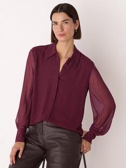 Whistles Embellished Sheer Sleeve Shirt, Burgundy, Burgundy