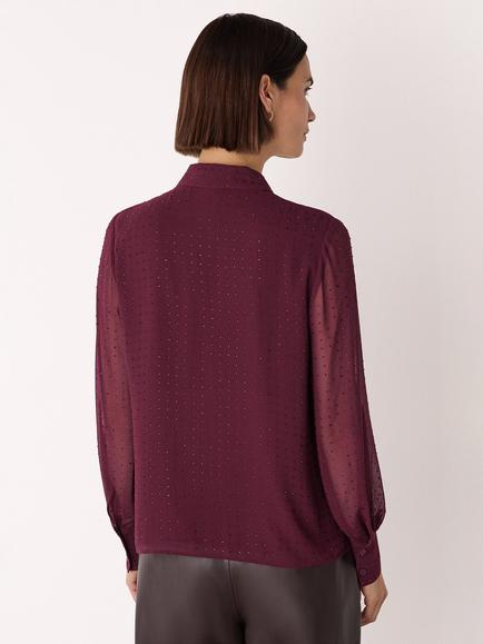 Whistles Embellished Sheer Sleeve Shirt, Burgundy - view 2, Burgundy
