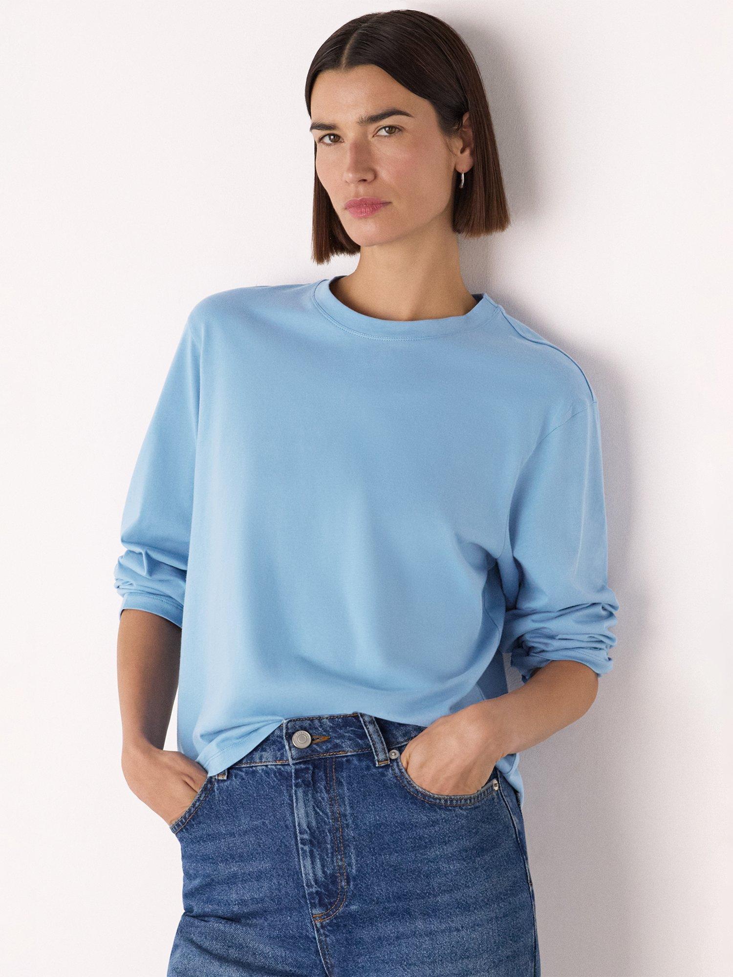 Product image 1 of 5, which shows Whistles Relaxed Long Sleeve Top, Blue, M