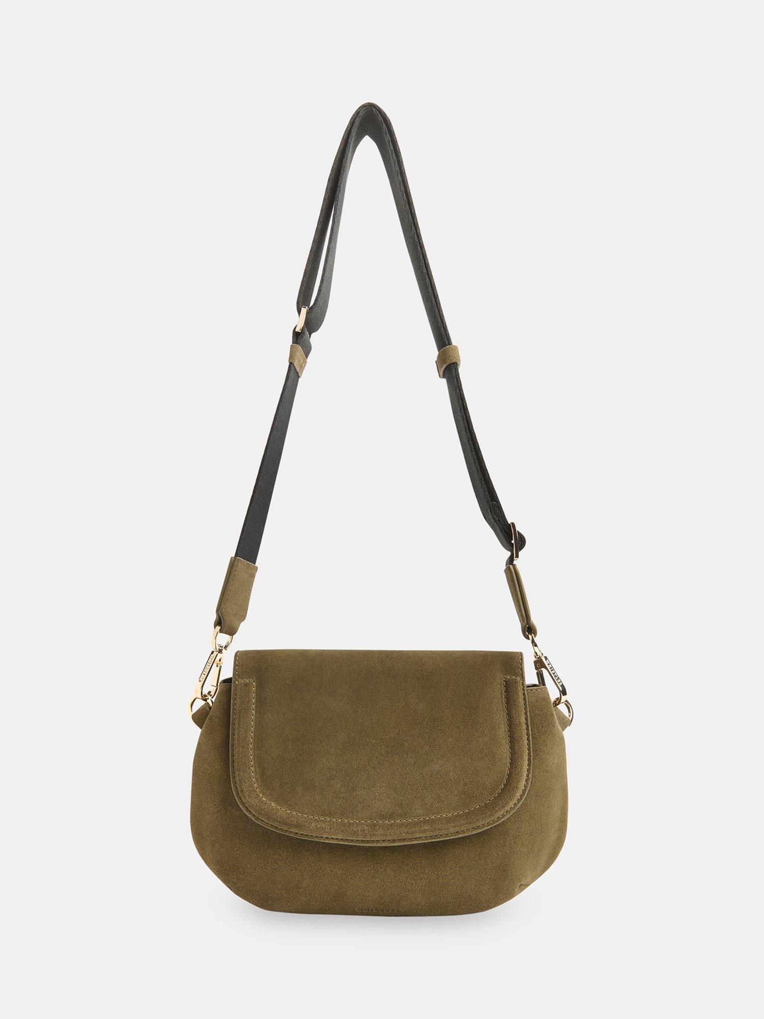 Product image 1 of 5, which shows Whistles Nala Suede Crossbody Bag, Olive, One Size