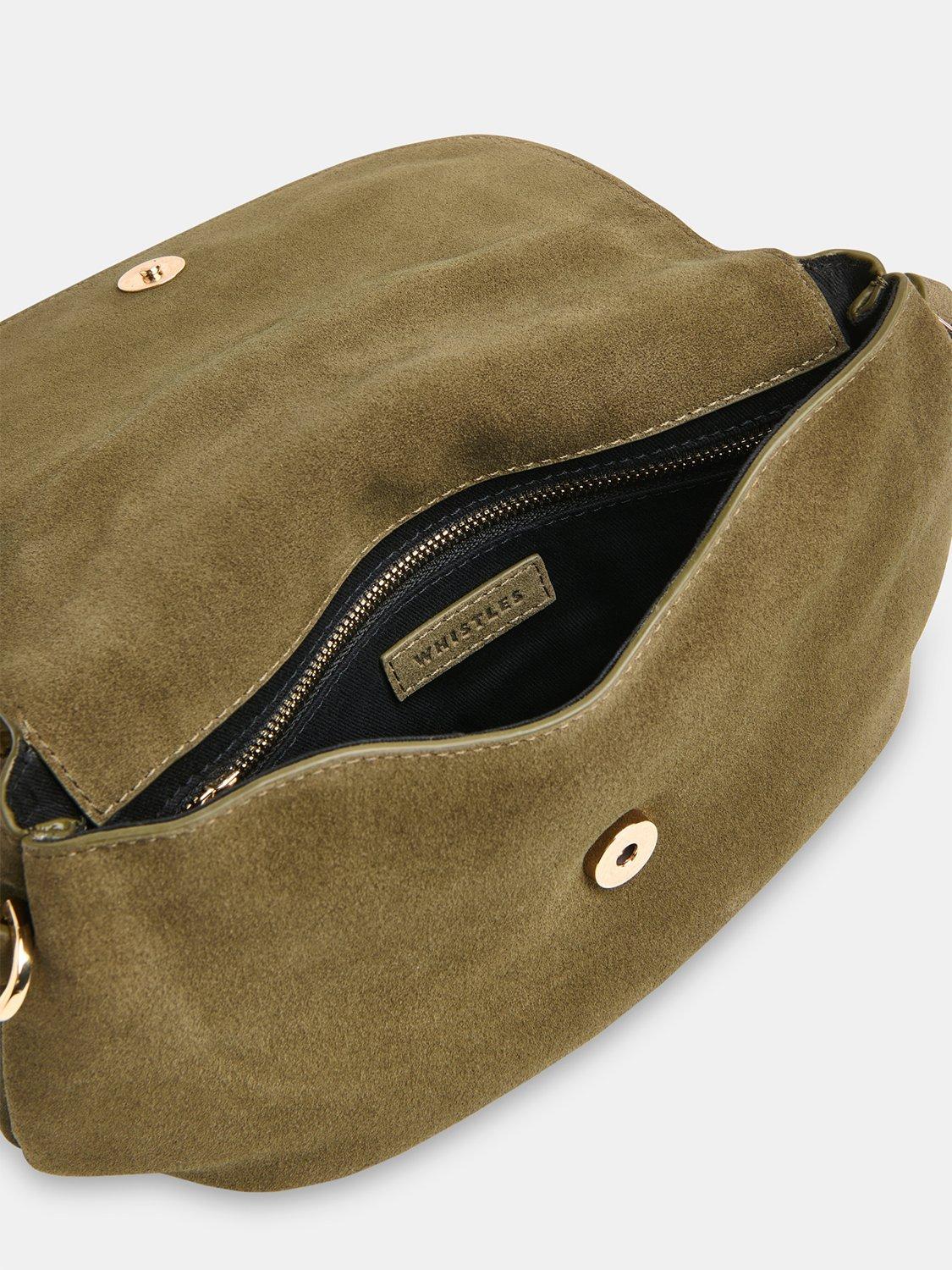 Product image 4 of 5, which shows Whistles Nala Suede Crossbody Bag, Olive, One Size