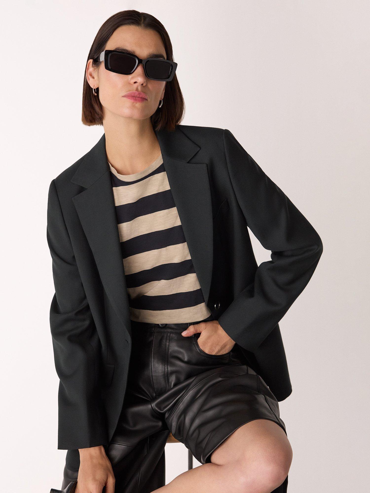 Product image 3 of 5, which shows Whistles Single Breasted Wool Blend Blazer, Black, 8