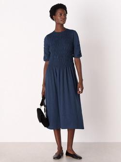 Whistles Jersey Shirred Midi Dress, Navy, Navy