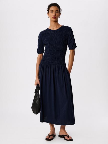 Whistles Jersey Shirred Midi Dress, Navy, Navy