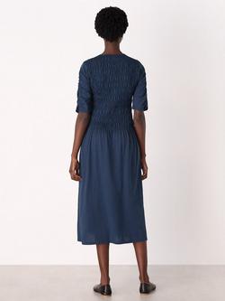 Whistles Jersey Shirred Midi Dress, Navy - view 2, Navy