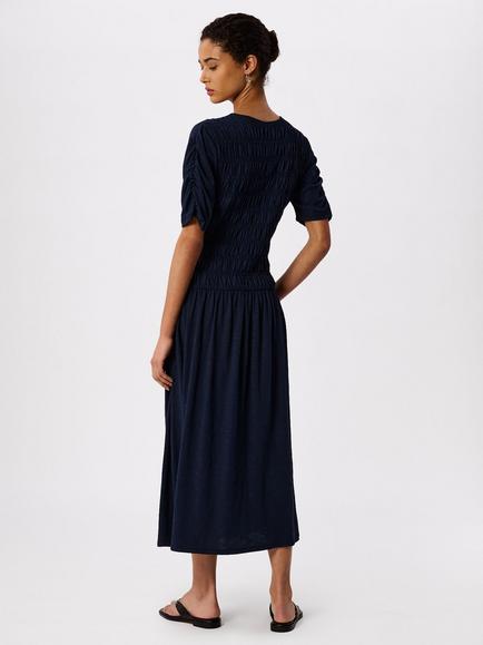 Whistles Jersey Shirred Midi Dress, Navy - view 2, Navy