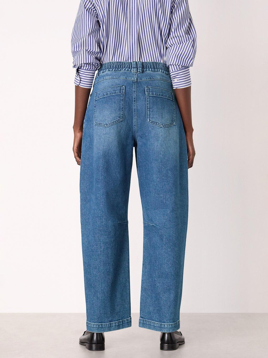 Product image 2 of 5, which shows Whistles Elasticated Waist Barrel Leg Jeans, Blue, 6