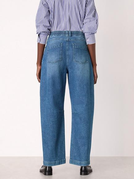 Whistles Elasticated Waist Barrel Leg Jeans, Blue - view 2, Blue
