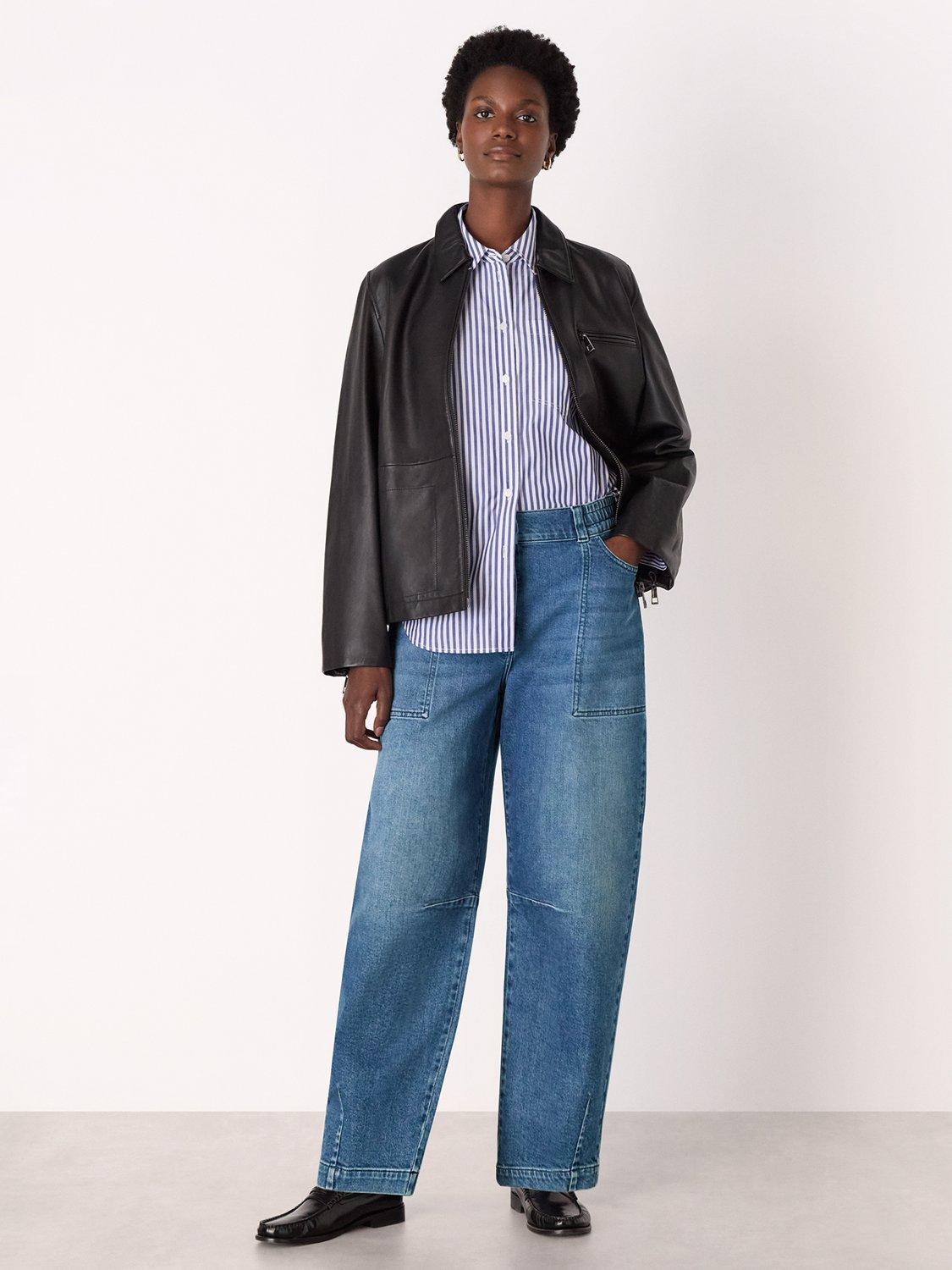 Product image 3 of 5, which shows Whistles Elasticated Waist Barrel Leg Jeans, Blue, 6
