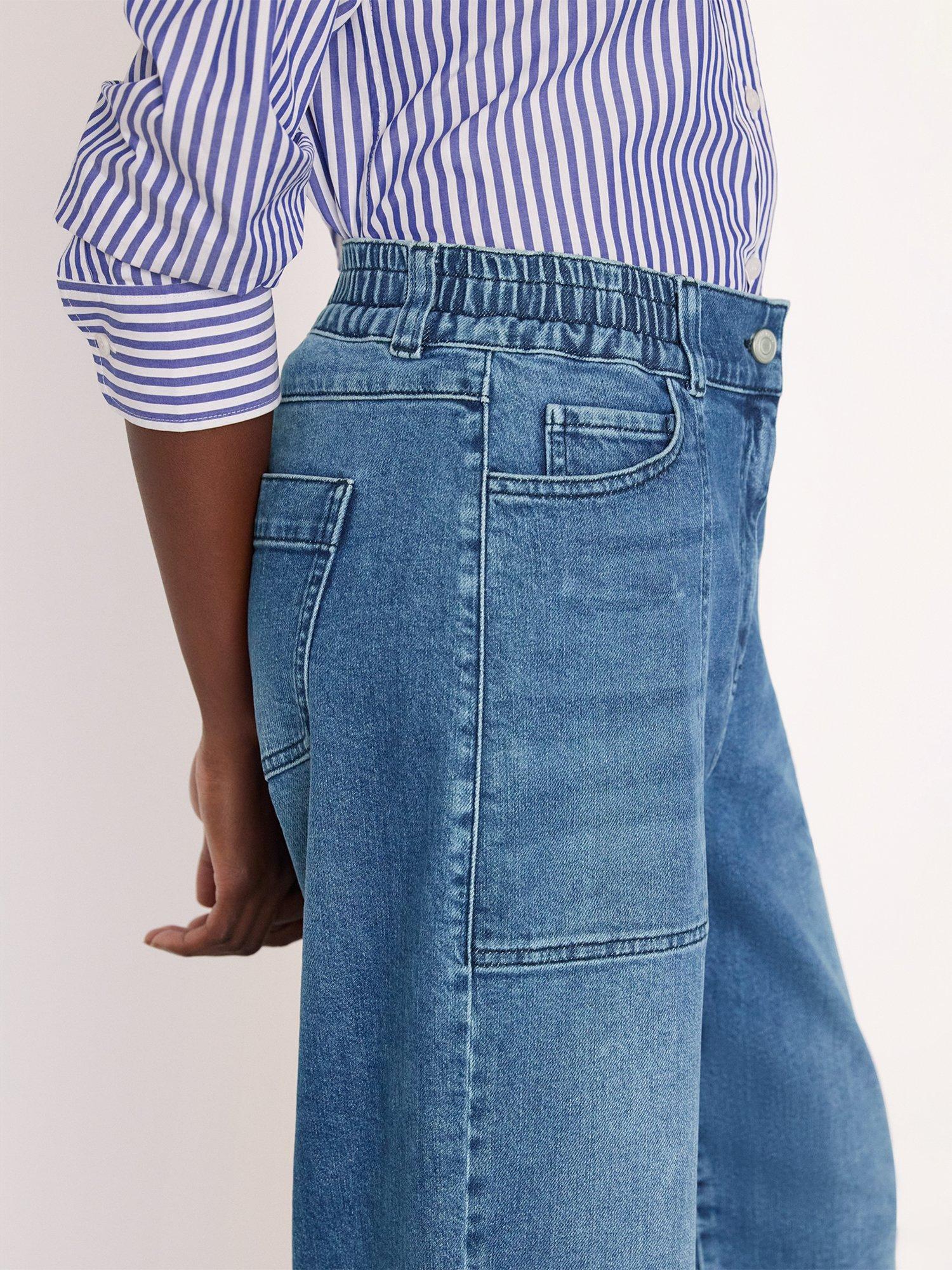 Product image 4 of 5, which shows Whistles Elasticated Waist Barrel Leg Jeans, Blue, 6
