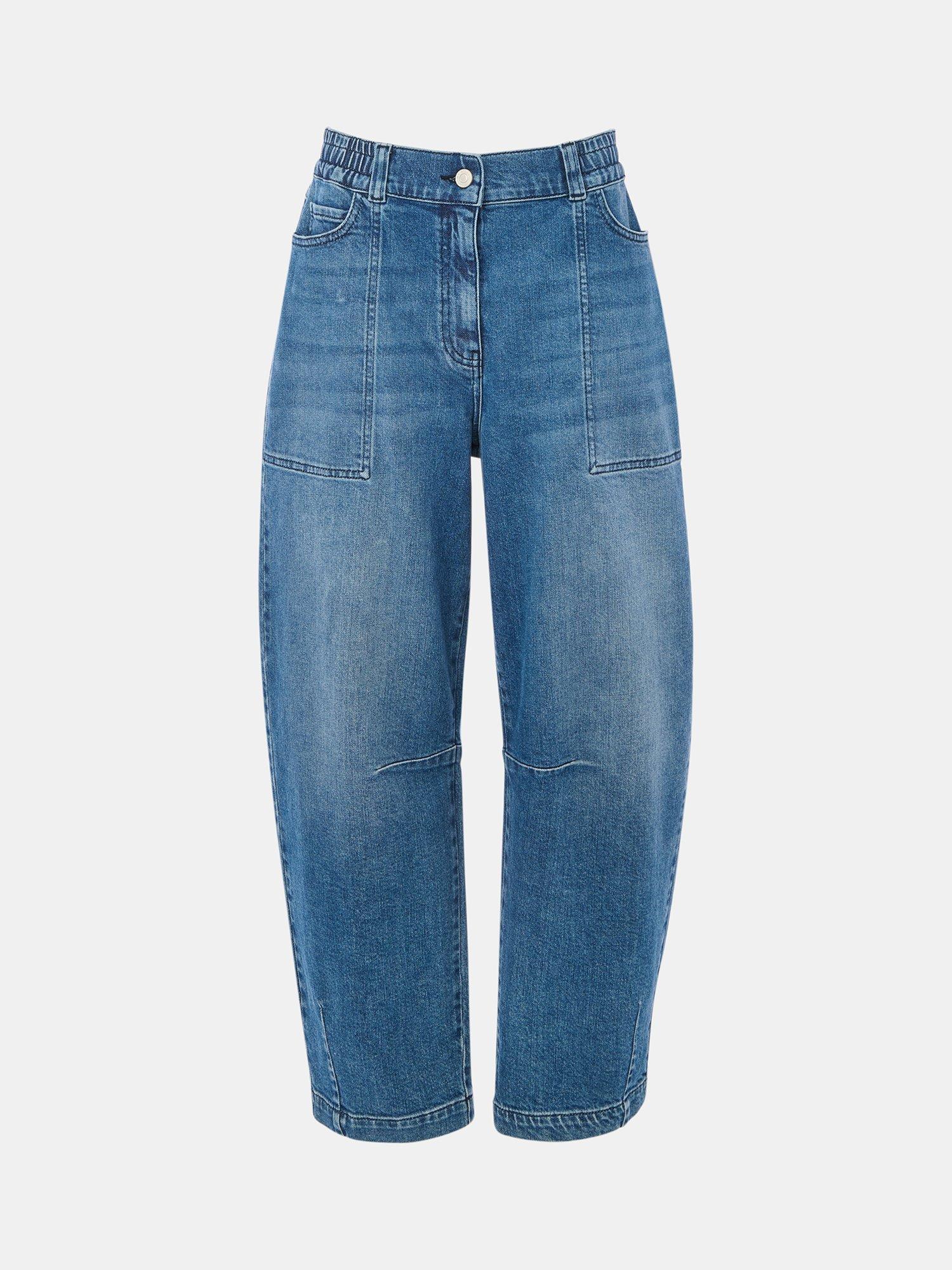 Product image 5 of 5, which shows Whistles Elasticated Waist Barrel Leg Jeans, Blue, 6