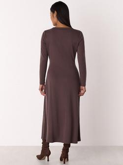 Whistles Petite Ruched Long Sleeve Cowl Neck Midi Dress - view 2, Chocolate