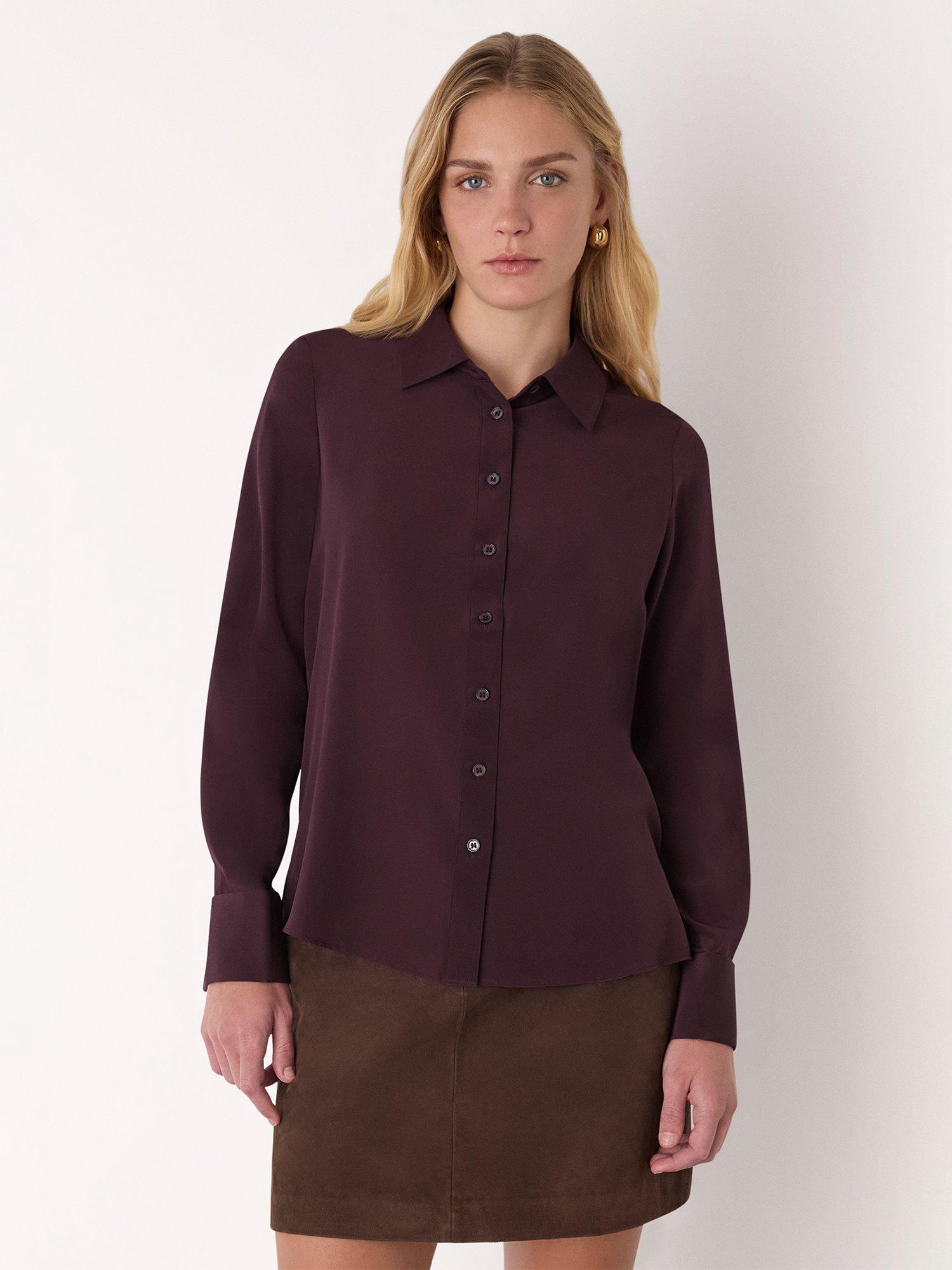 Product image 4 of 5, which shows Whistles Ultimate Silk Shirt, Merlot, 6